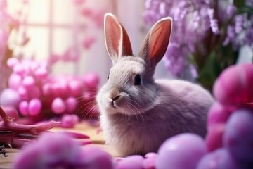 Fototapeta premium Festive beautiful easter background with eggs and grass.