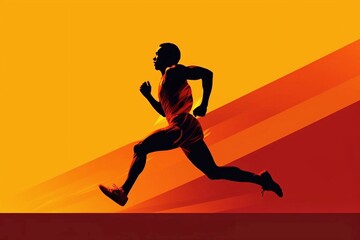 Fototapeta na wymiar Man running silhouette on yellow red background concept for poster, web banner, advertisement. Runner in motion concept.
