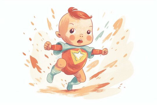 Illustration of super infant pointing. Generative AI