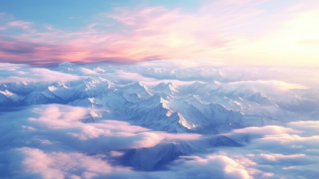 Blue Snow Covered Mountain Landscape in Winter. AI generated image
