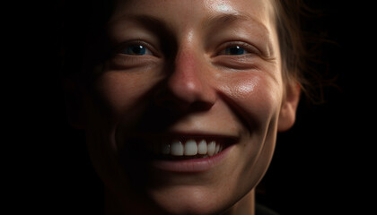 Smiling portrait of one person, a cheerful Caucasian adult generated by AI