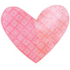 Pink Watercolor Heart with Squares and Transparent Background