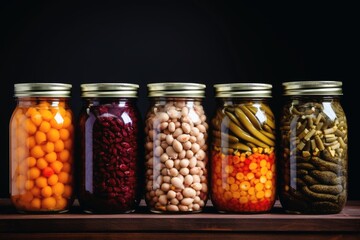 Many canned food in jars in one rule.