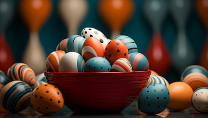 Modern Decorative Easter Eggs in a Red Bowl Modern Design AI Generated 