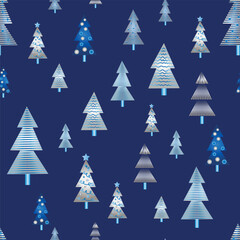 Obraz premium Winter forest scandinavian hand drawn seamless pattern. New Year, Christmas, holidays silver texture with Christmas