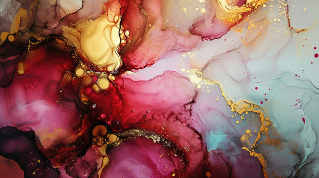 Abstract colorful texture in the style of liquid alcohol water painting