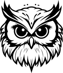 Owl in black and white linear style, vector illustration