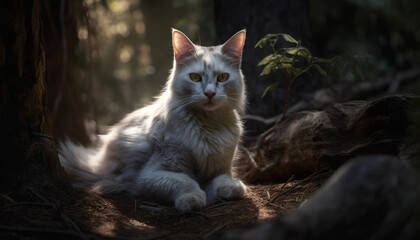 Obraz premium Cute kitten sitting in grass, looking at camera with curiosity generated by AI