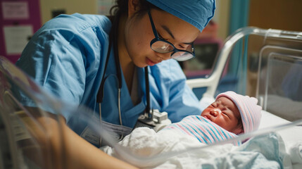 Nurse holding newborn close to her heart, AI Generated