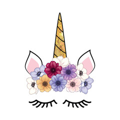 Cute unicorn head with flower crown.