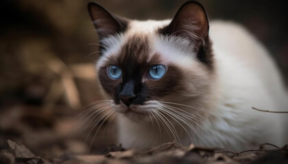 Fototapeta premium Cute kitten sitting on grass, staring with blue eyes generated by AI