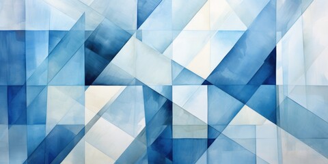 an abstract background with blue and white geometric elements, in the style of atmospheric color washes, canvas texture emphasis, translucent overlapping