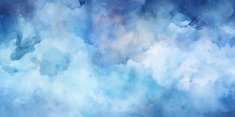 a blue watercolor background with white spots, in the style of light azure and white, shaped canvas