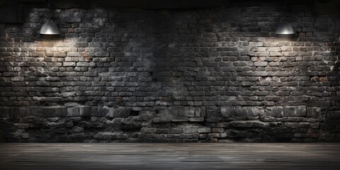 black brick wall background for use, shaped canvas, dark atmosphere, stone, eye-catching