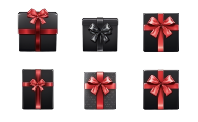 New Isolated Set of Unpacked Gift Boxes. Suitable for sales and contests. Open black frame with red ribbon