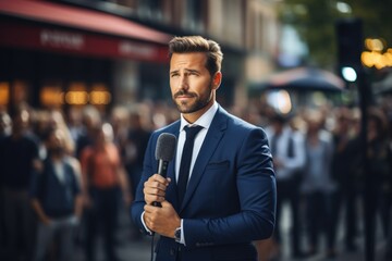 A journalist with a microphone, exploring stories, conducting interviews, and amplifying diverse perspectives through the power of audio storytelling in the dynamic world of media.