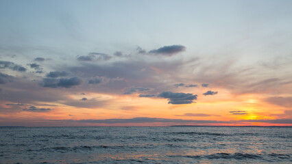 Orange sunset on the sea, dramatic sunset