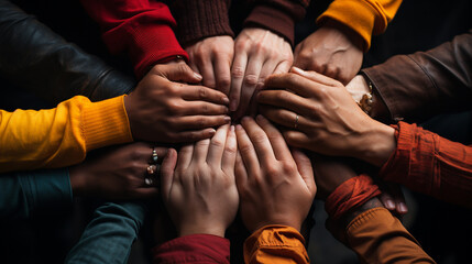 Hands of representatives of different nations together - obrazy, fototapety, plakaty