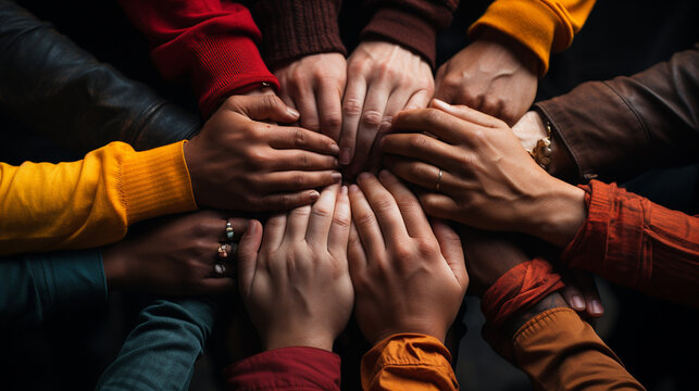 Hands of representatives of different nations together