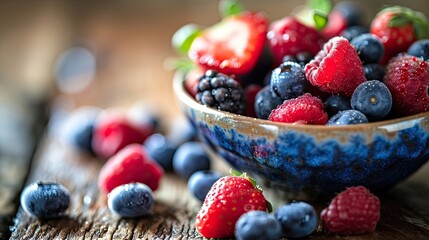 Bowl of fresh berries, healty food close-up