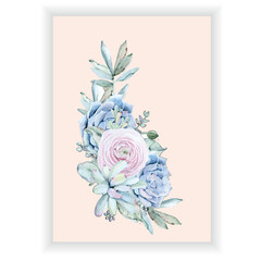 vintage blue pink watercolor floral vector