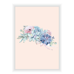 vintage blue pink watercolor floral vector
