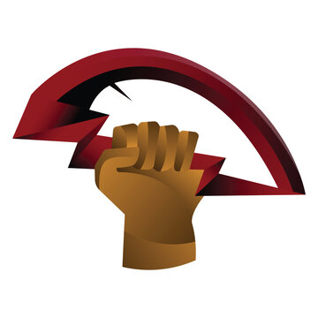 logo of a hand holding a lightning bolt in the shape of the letter d