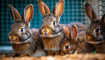 Obraz premium Cute baby rabbits sitting in grass, fluffy and small generated by AI