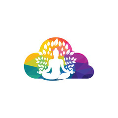 Cloud yoga logo vector with concept style.