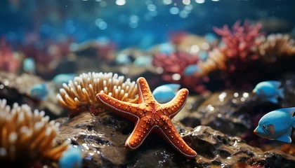 Fototapeten The underwater reef showcases the beauty of nature aquatic animals generated by AI © Stockgiu