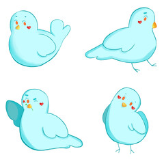 Set de palomas | Palomas con mejillas en forma de corazón | Día del amor y la amistad | sin fondo