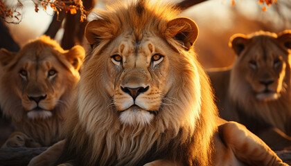 Lioness and cub, majestic family in African wilderness generated by AI