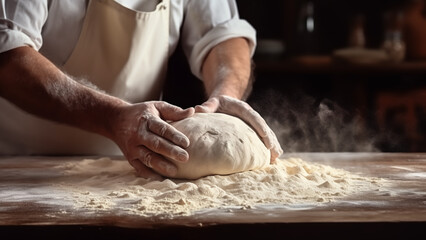 Obraz na płótnie Canvas Baker’s Art - Kneading Dough in a Bakery Kitchen