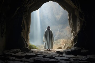 Resurrection moment: jesus christ's rebirth, the unveiling of the tomb in the sacred cave, a divine...
