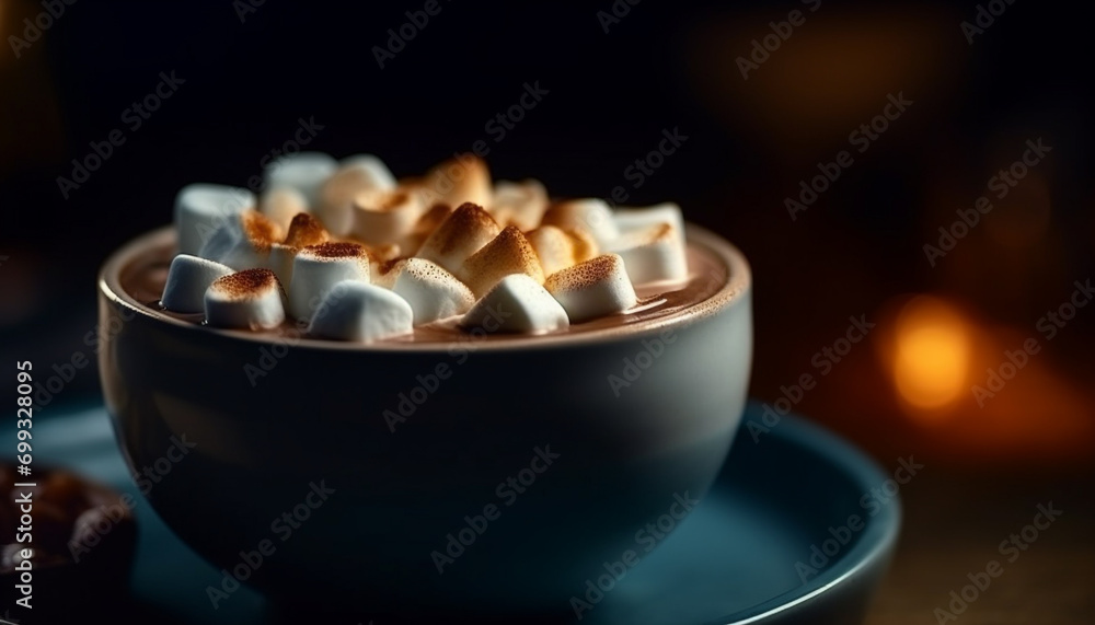 Canvas Prints gourmet chocolate dessert on table, close up marshmallow coffee heat generated by ai