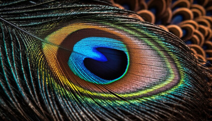 Vibrant colors of peacock feathers showcase nature beauty and elegance generated by AI