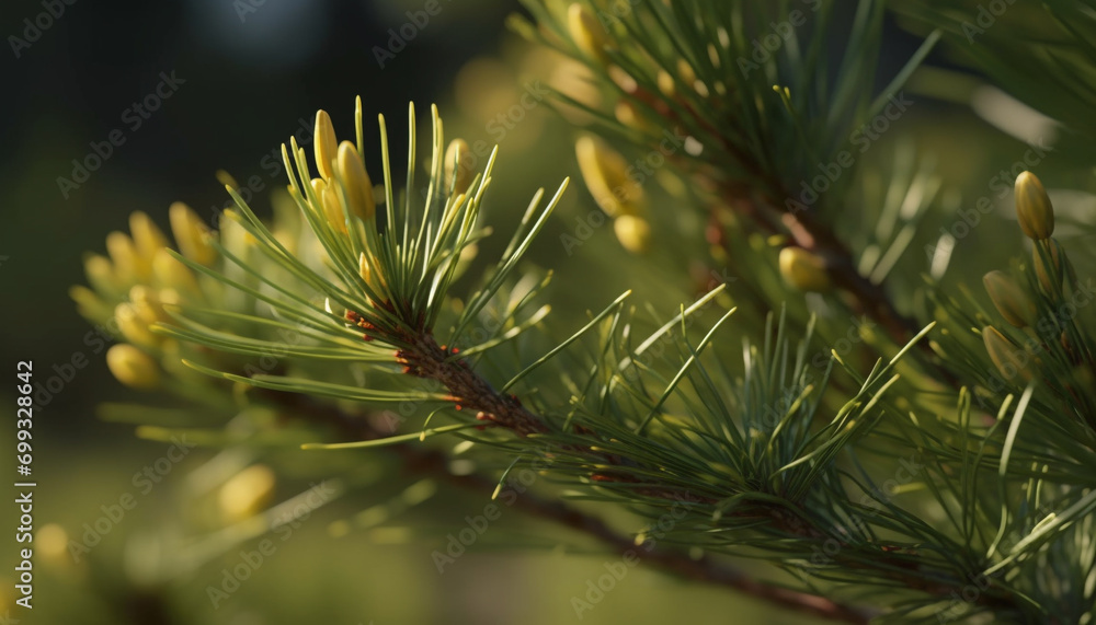Poster close up of a green coniferous tree branch in nature generated by ai