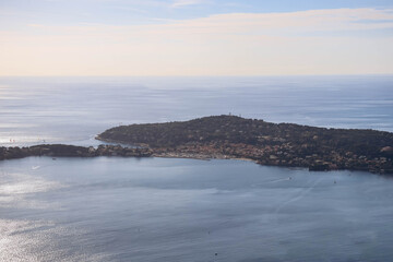 View of Saint Jean Cap Ferrat from the heights of Eze Village, on the French Riviera