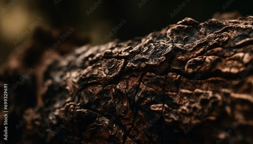 Poster close up of a rough, old tree trunk in a forest generated by ai