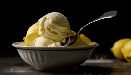 Freshness and indulgence in a sweet, homemade ice cream dessert generated by AI