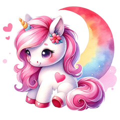 Cute Unicorn Valentines Clipart Illustration