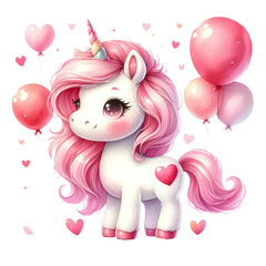 Cute Unicorn Valentines Clipart Illustration