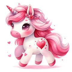 Cute Unicorn Valentines Clipart Illustration