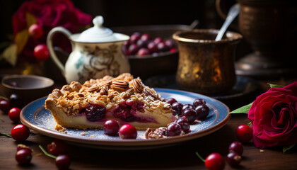 Homemade gourmet dessert sweet pie with fresh berry decoration generated by AI