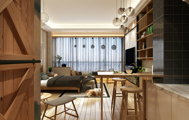 3d render of loft apartment interior