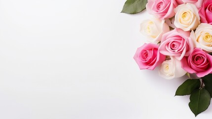 Bouquet of roses, white background and copy space - generative ai