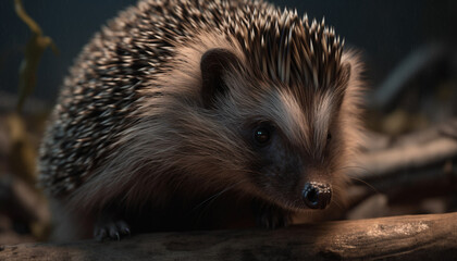 Fototapeta premium Cute hedgehog, small mammal, furry, looking outdoors, alert and standing generated by AI