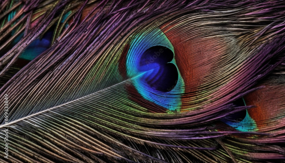 Poster vibrant colors of peacock feathers create an abstract nature pattern generated by ai