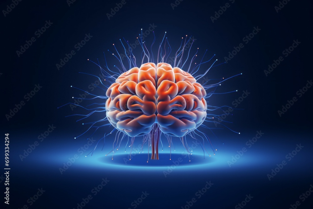 Poster hologram of the brain. background with selective focus and copy space