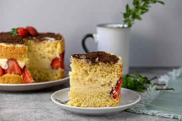 Piece of French Fraisier Cake. 